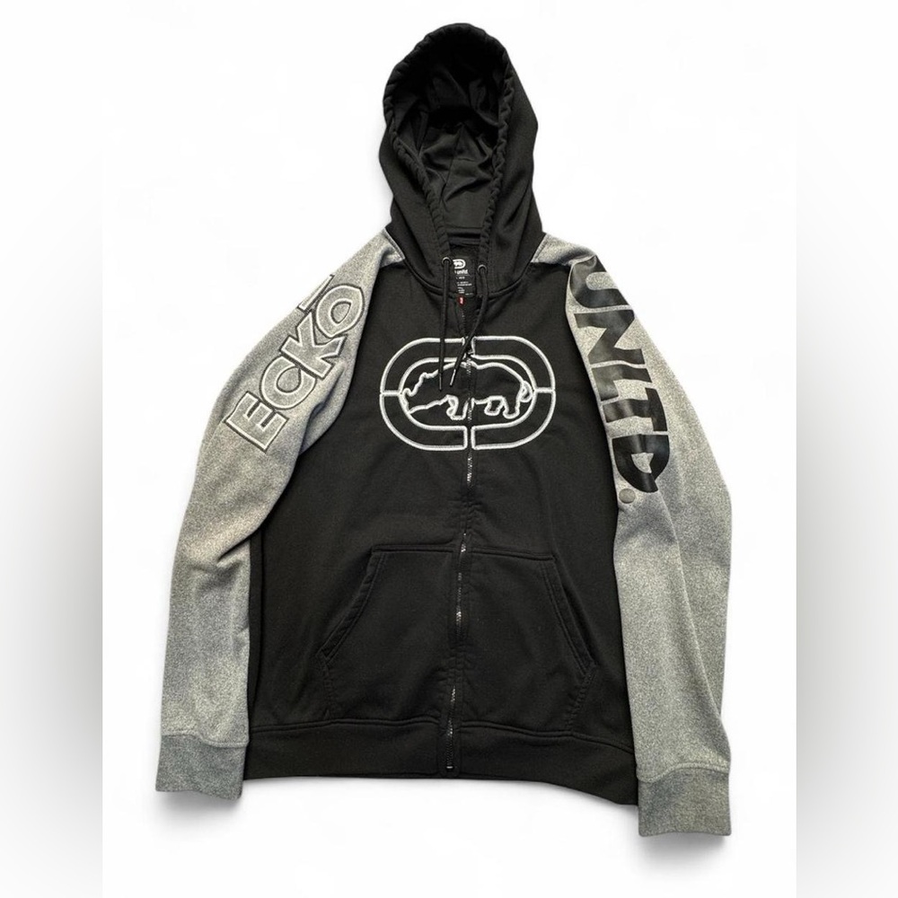 Ecko Unltd Black Hooded Zip Sweatshirt with Red Size Tag